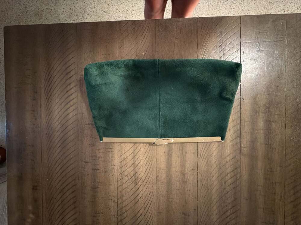 Vintage Green Suede Leather Clutch with Gold Tone Chain